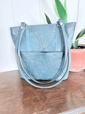 Teal Hand Tooled Tote bag